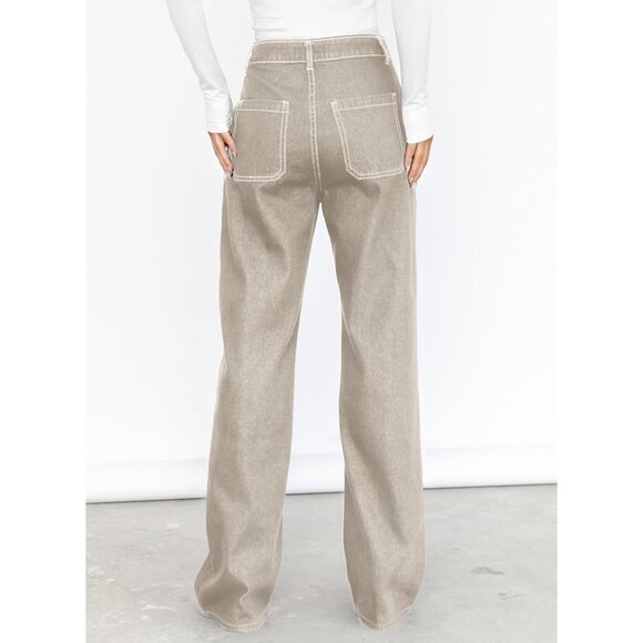 Elegant Women's Cargo Jeans - Comfy Apricot Wide Leg Denim Pants with 4 Pockets - Picture 4 of 4